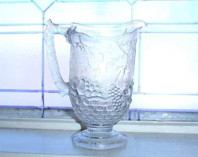 Antique EAPG Glass Pitcher Frosted Fruit Circa 19th Century