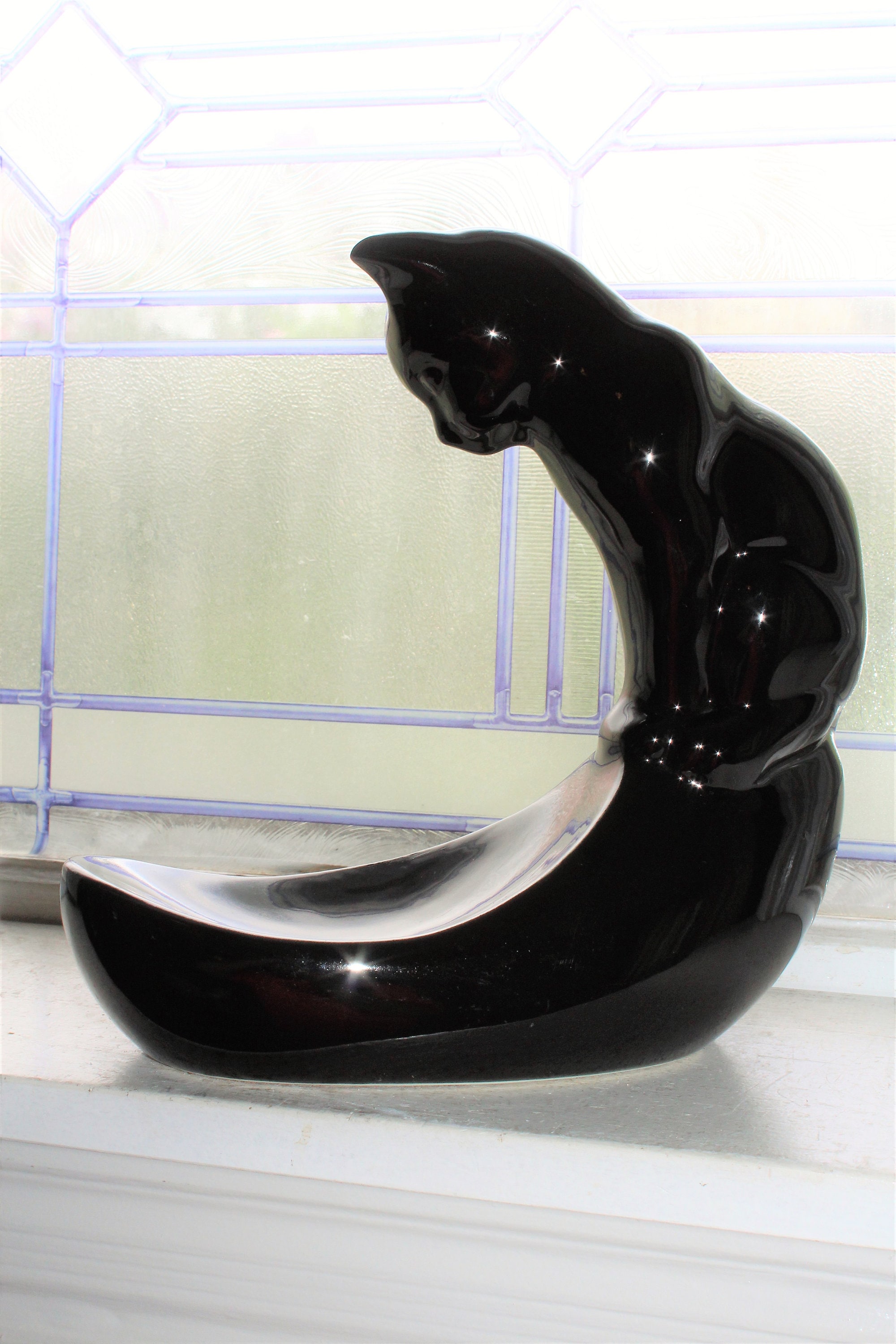Mid Century Haeger Pottery Black Cat Fish Bowl Holder Vintage 1950s