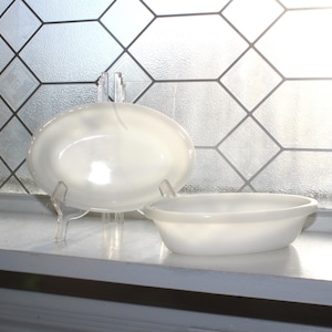 2 Vintage Glasbake Milchglas Ovale Schälchen 475