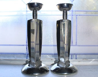Large Handmade Silver Candlesticks Pair Artist Signed & Dated 2002