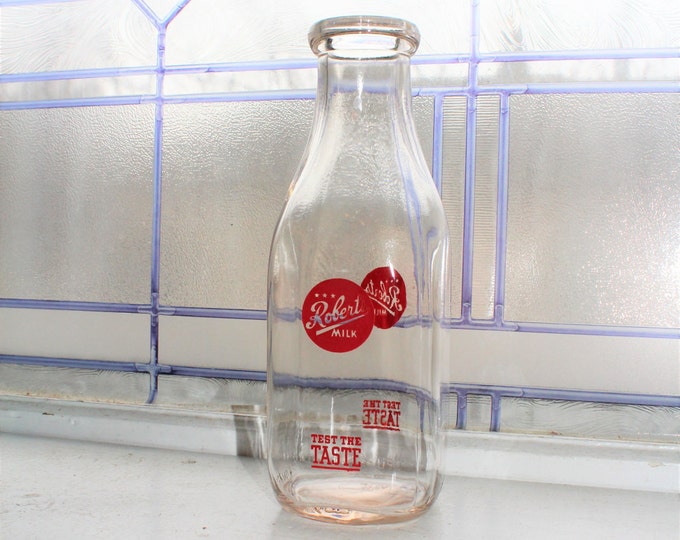 Vintage Milk Bottle Square Quart Roberts Red Pyro