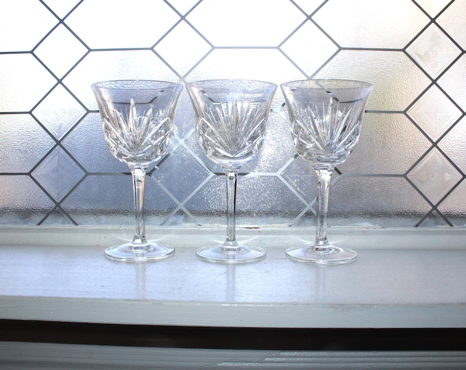 3 Vintage Gorham Crystal Cherrywood Water Goblets Glasses