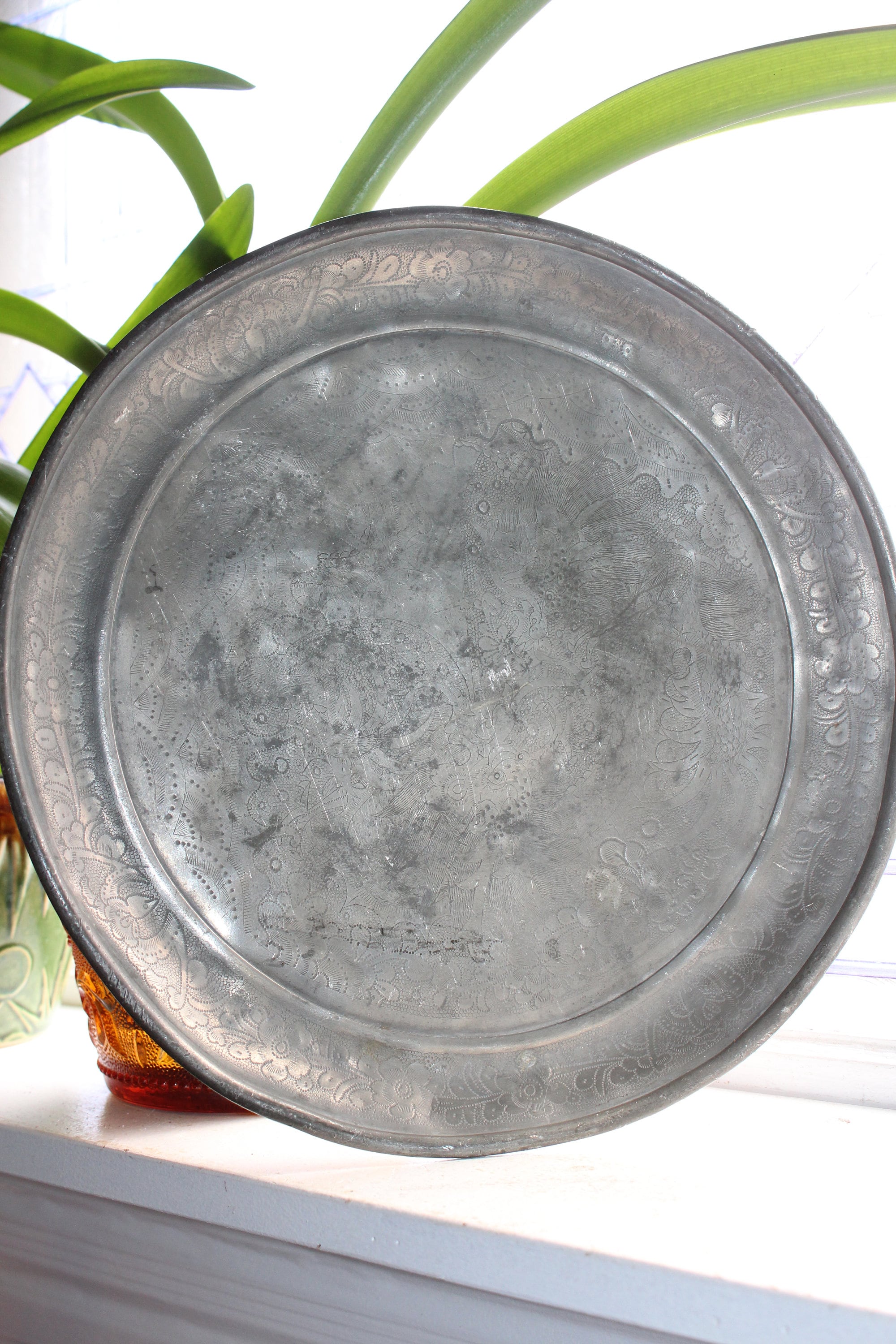 Large Antique Pewter Platter Tray Kut Hing Swatow Circa Qing Dynasty