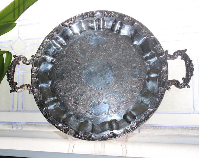Antique Silver Plate Tray with Handles Silver on Copper