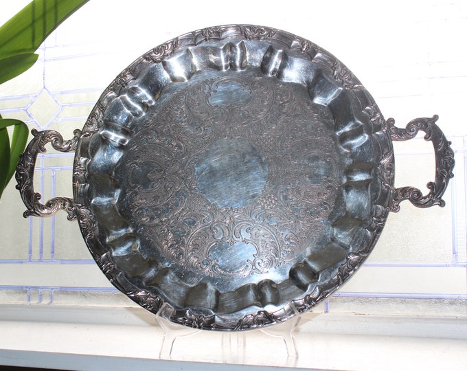 Antique Silver Plate Tray with Handles Silver on Copper