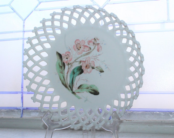 Antique EAPG Lattice Edge Milk Glass Bowl Challinor, Taylor & Co