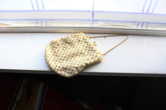 Vintage Rhinestone Studded Gold Lame Evening Bag P