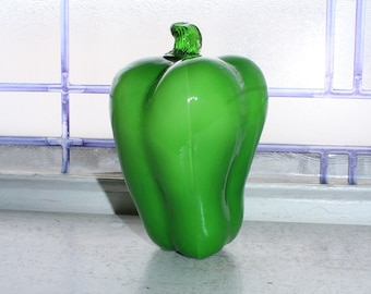 Vintage Murano Glass Large Green Pepper Vegetable Handblown