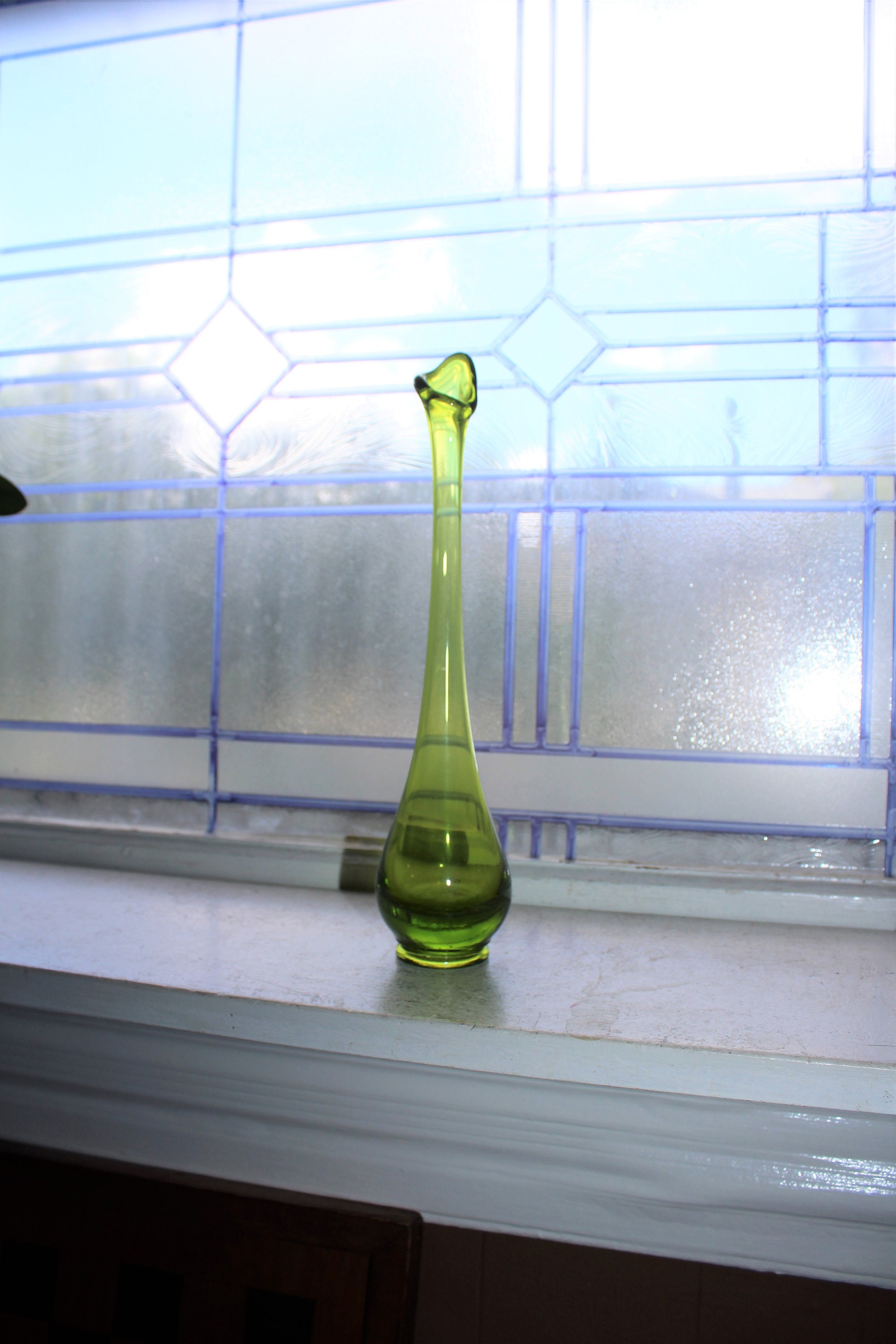 Large Green Swung Glass Hobnail Vase 11 Vintage Mid Century Modern