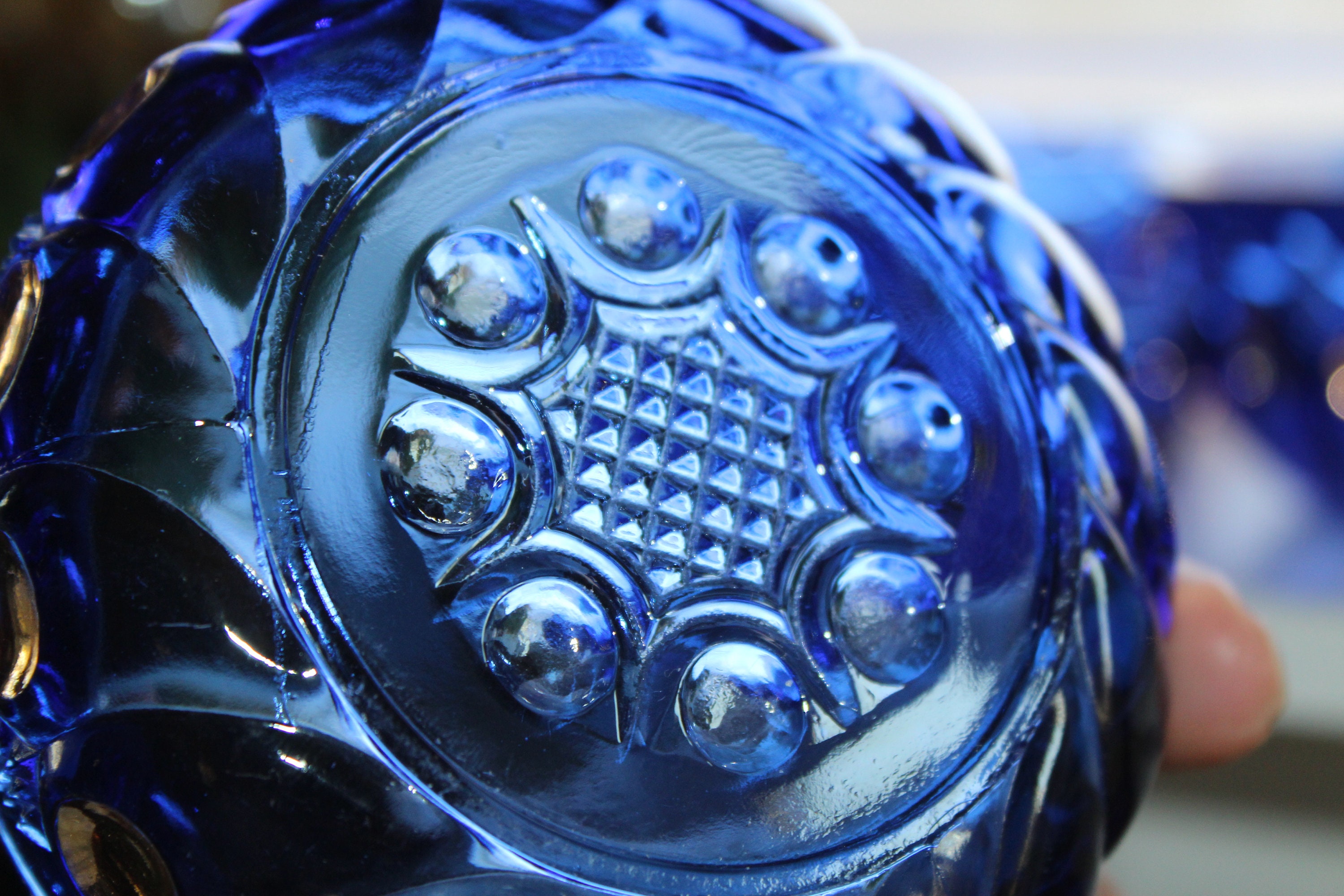 EAPG US Glass Kings 500 Berry Bowl Set Antique Cobalt Blue 7 Pc Set