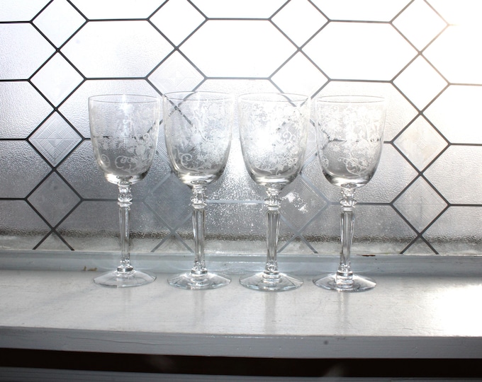 4 Fostoria Buttercup Water Goblets Wine Glasses Vintage 7 7/8" Stemware