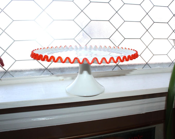 Fenton Flame Crest Cake Stand Vintage 1963 Art Glass
