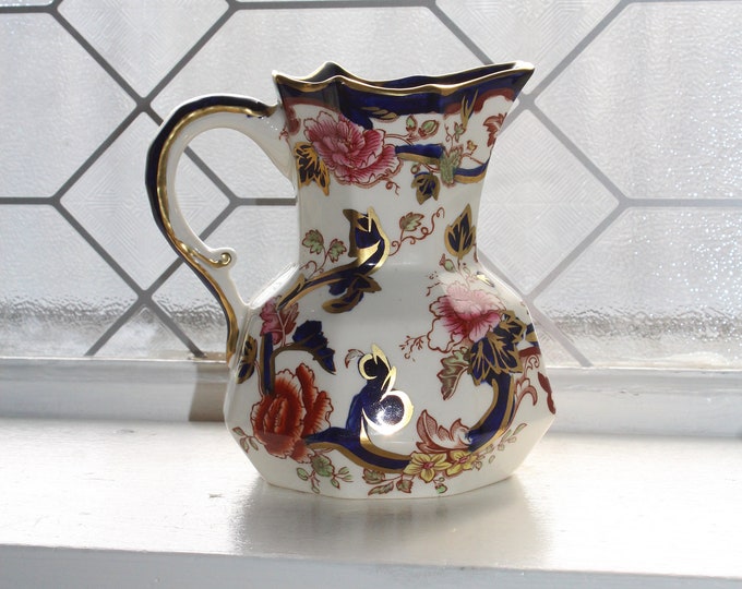 Antique Polychrome Pitcher Mason's Mandalay Blue 16 oz Hydra Jug