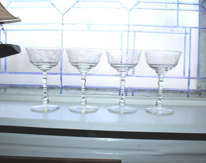 4 Vintage Rock Sharpe 3005 Crystal Champagne or Wine Glasses