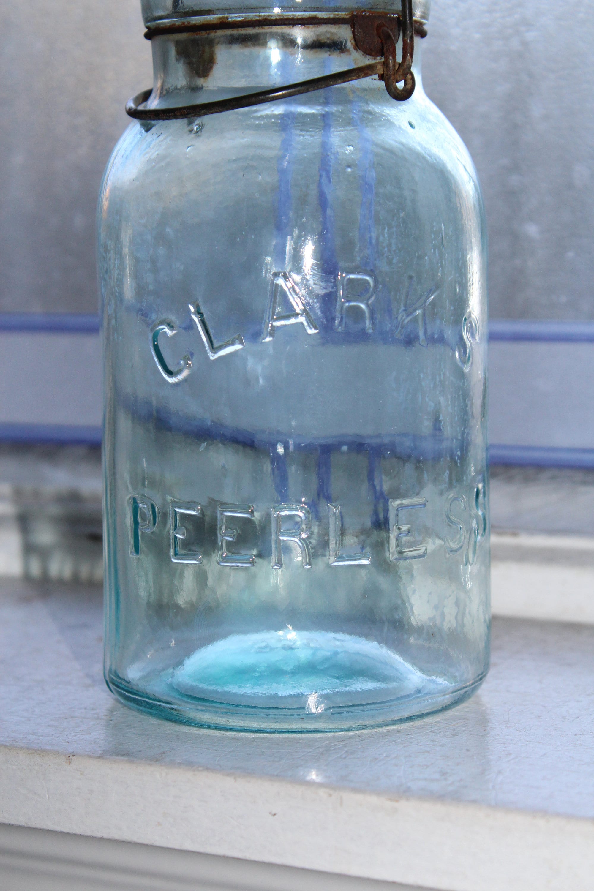 Antique Clark's Peerless Blue Quart Canning Jar