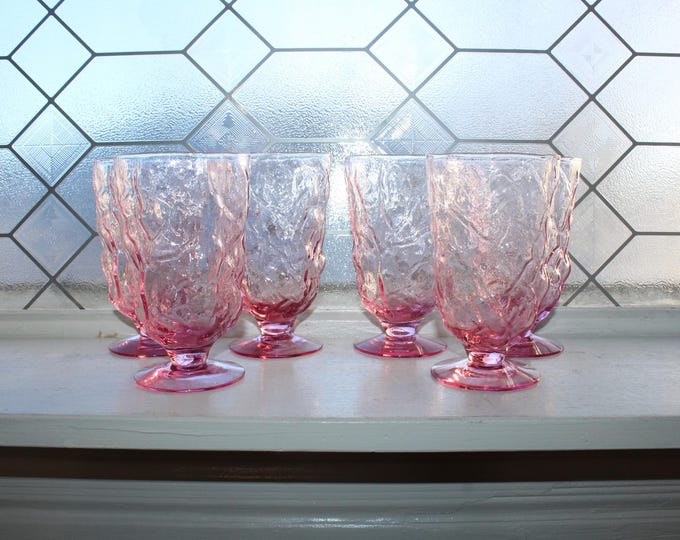 6 Vintage Pink Seneca Driftwood Water Glasses Mid Century