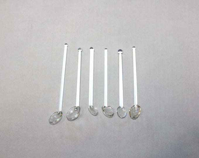 6 Vintage Glass Cocktail Stirrer Spoons