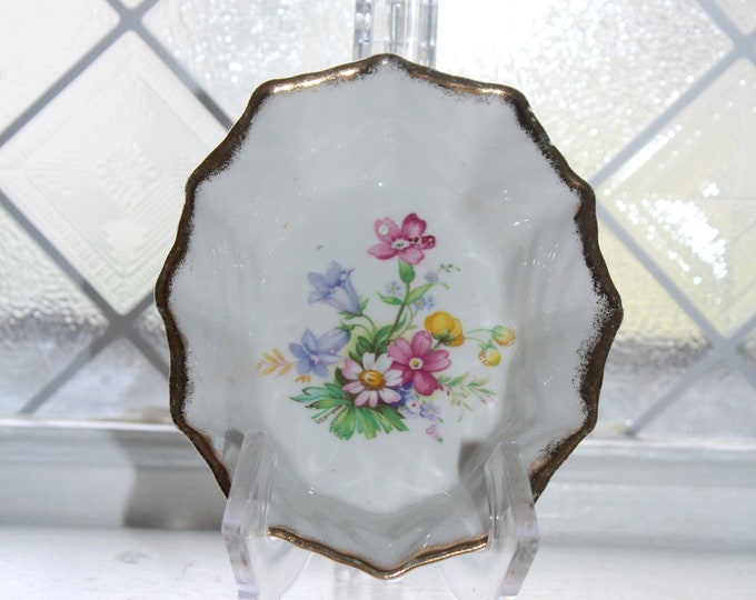 Vintage Bell China England Small Dish Scalloped Rim Floral Decor