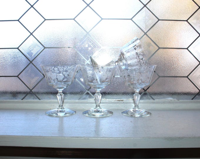 4 Fostoria Midnight Rose Champagne Glasses Sherbet Dishes Vintage 1950s