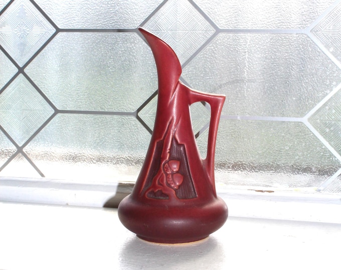 Art Deco Roseville Pottery Red Silhouette Ewer Pitcher 716-6" Antique 1920s