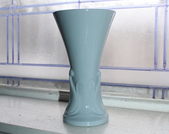 Mid Century Pottery Trumpet Vase Pastel Blue