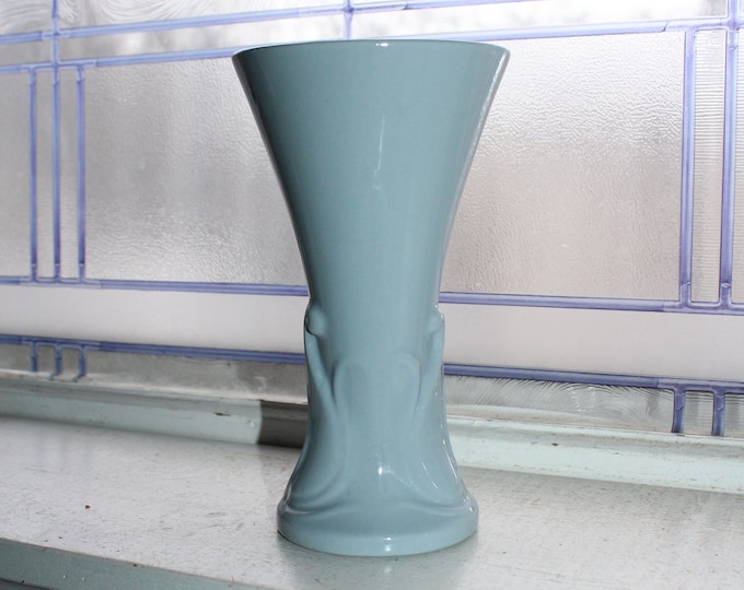 Mid Century Pottery Trumpet Vase Pastel Blue