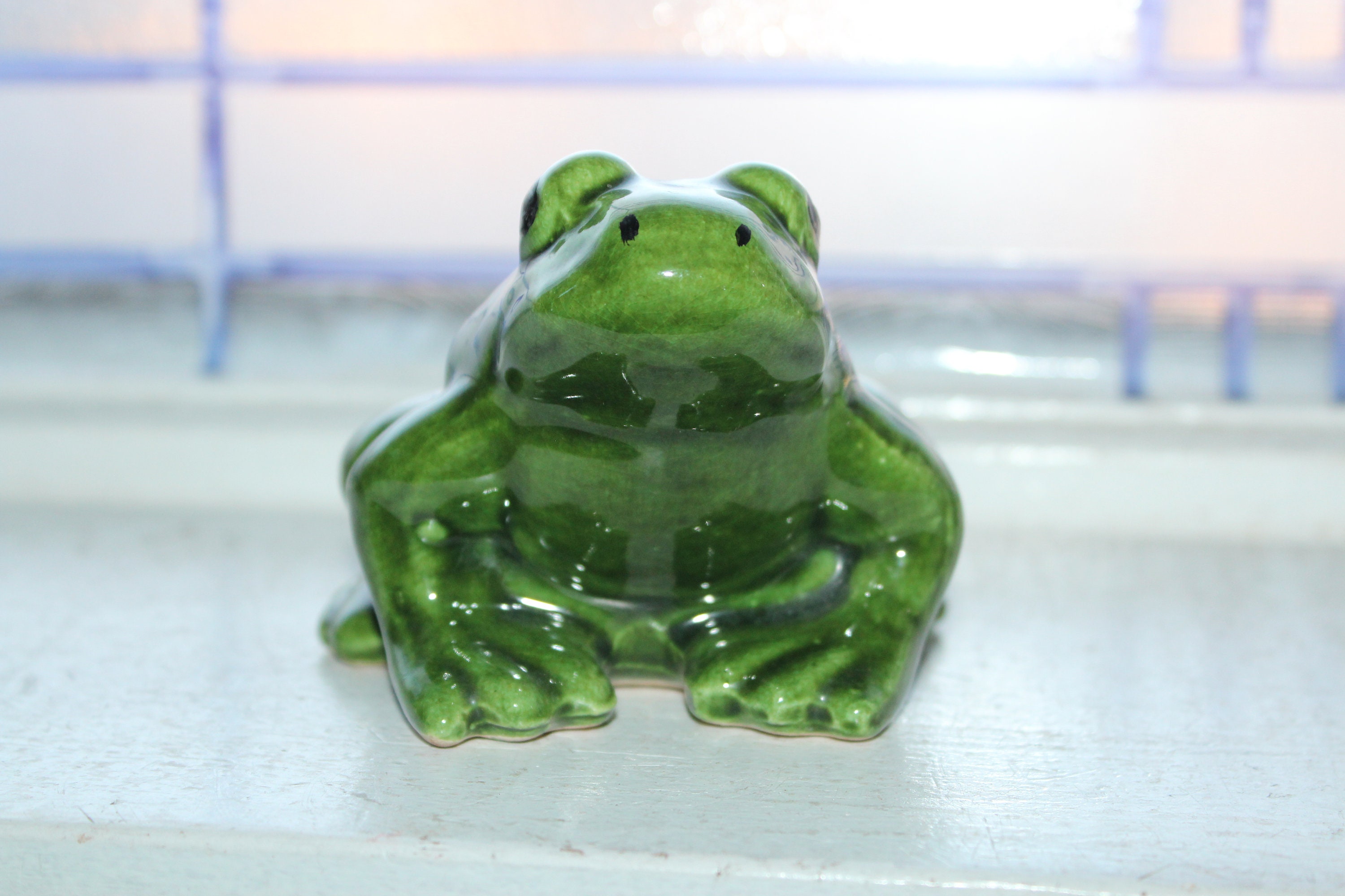 Large Vintage Green Pottery Frog Toad