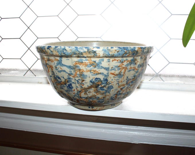 Large Antique Red Wing Spongeware Mixing Bowl 19th Century Stoneware