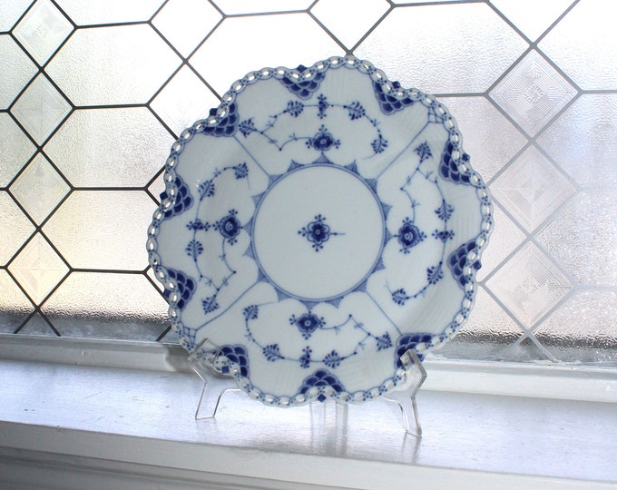 Antique Royal Copenhagen Blue Fluted Full Lace Fruit Basket Plate 1062