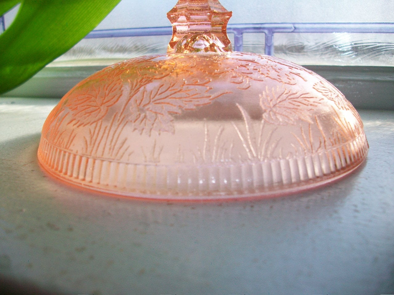 pink depression glass butter dish with lid