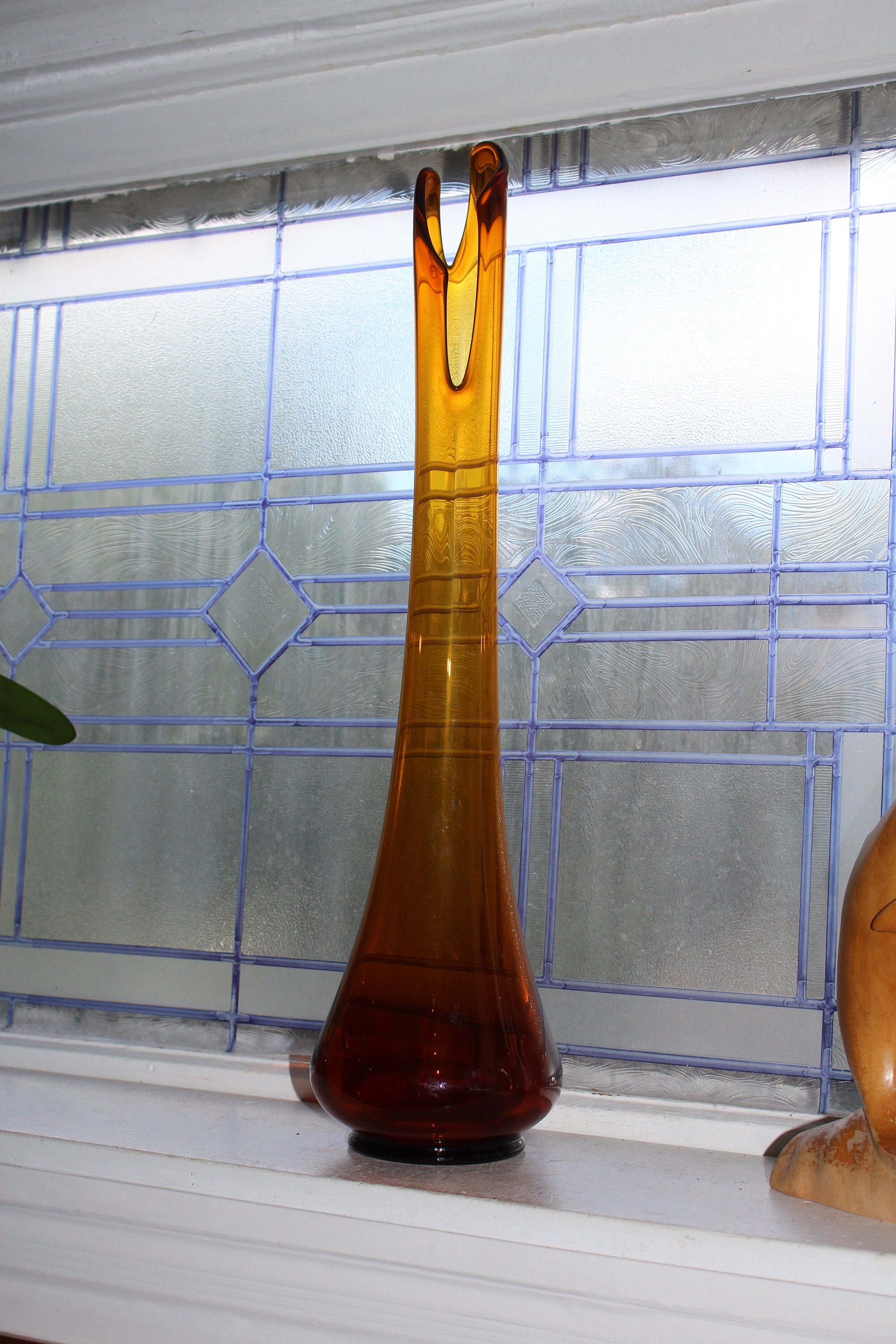 Large Amber Swung Glass Vase 22.5 Vintage Mid Century Modern