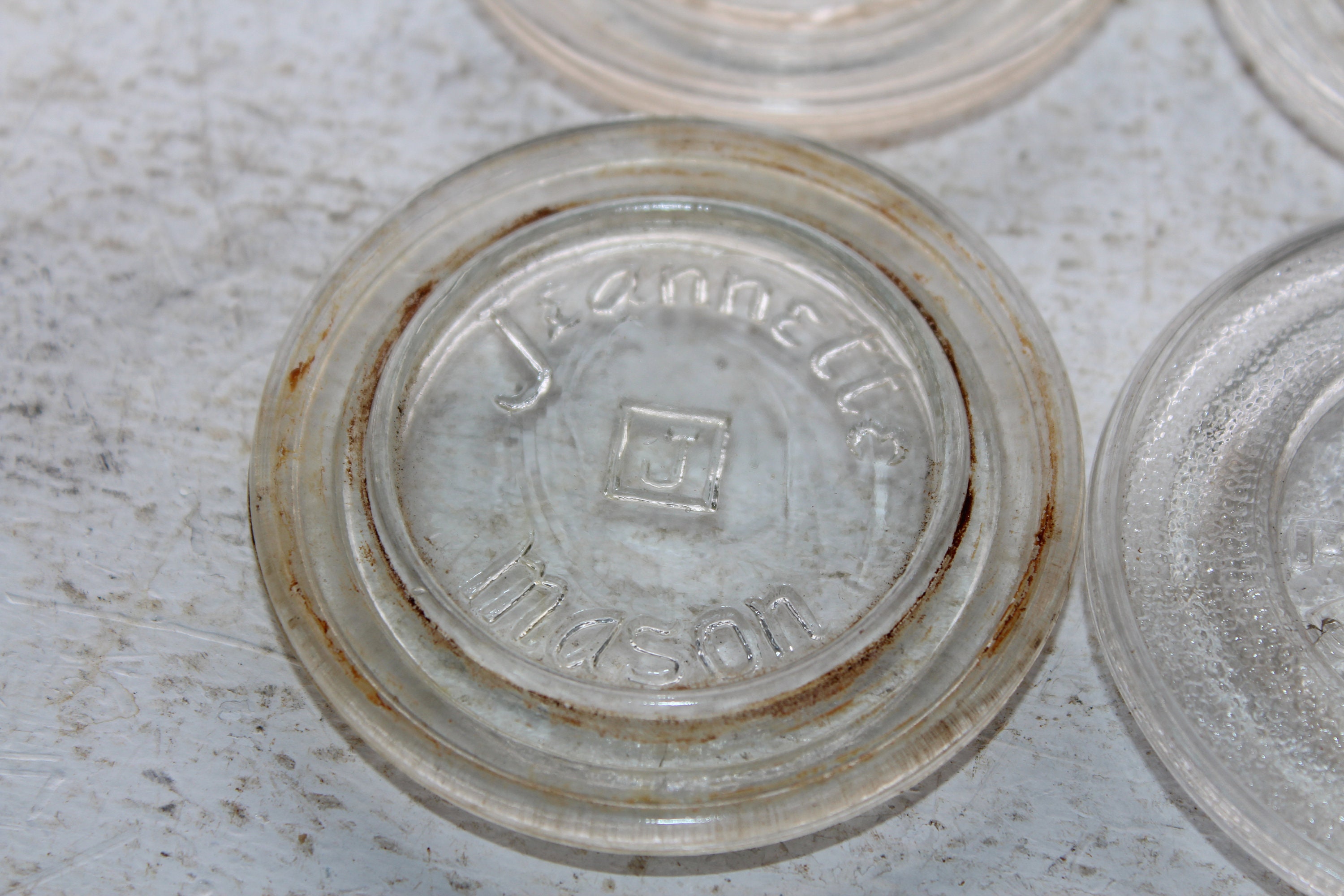4 Vintage Mason Jar Lid Inserts Clear Glass Atlas