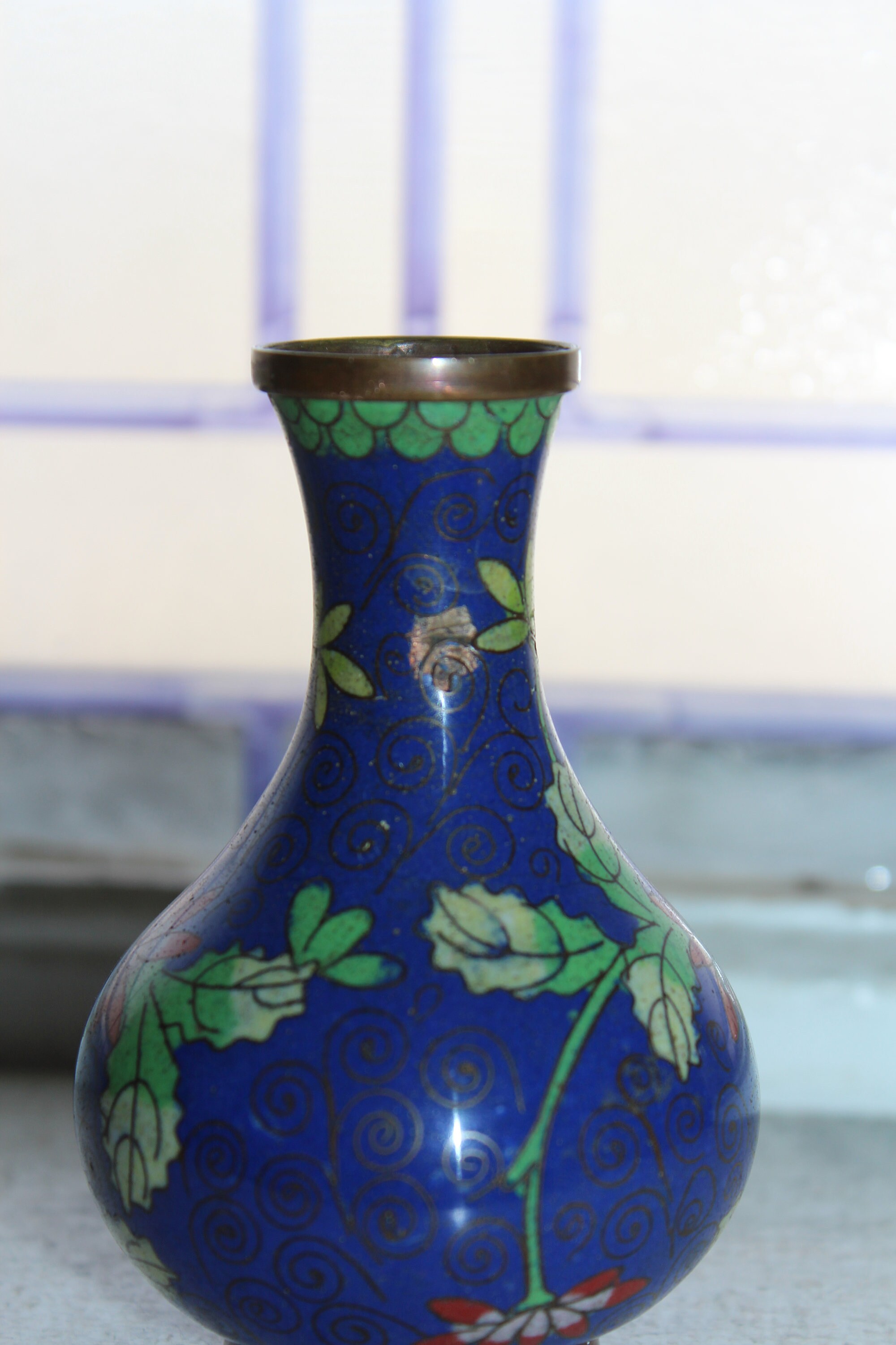 Vintage Chinese Cloisonne 4 Vase Brass and Enamel