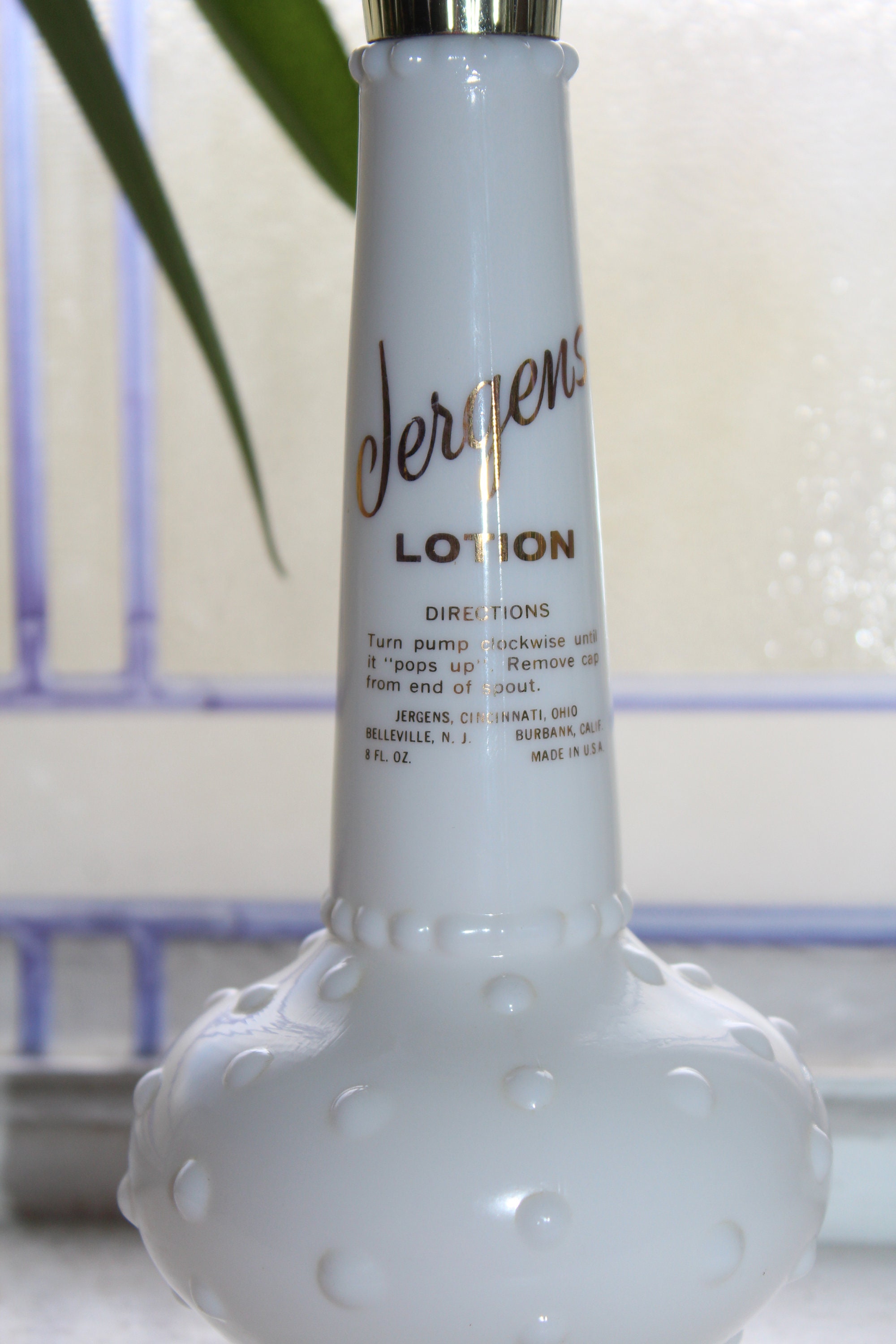 Vintage Jergens Lotion Milk Glass Pump Bottle