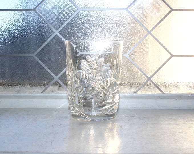 Vintage Cut Crystal Tumbler Old Fashioned Glass Daisy Pattern