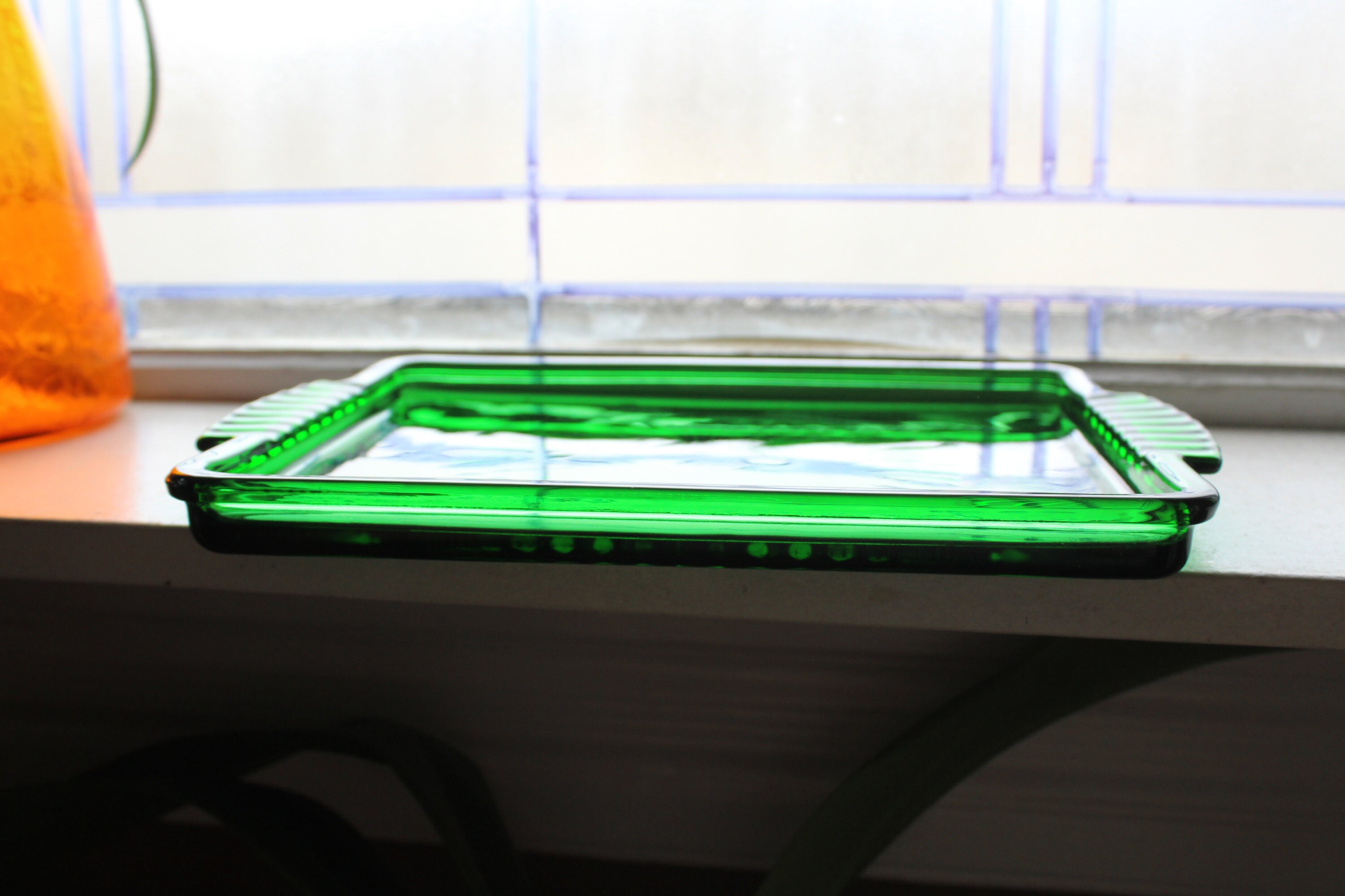 Emerald Green Glass Serving or Dresser Tray