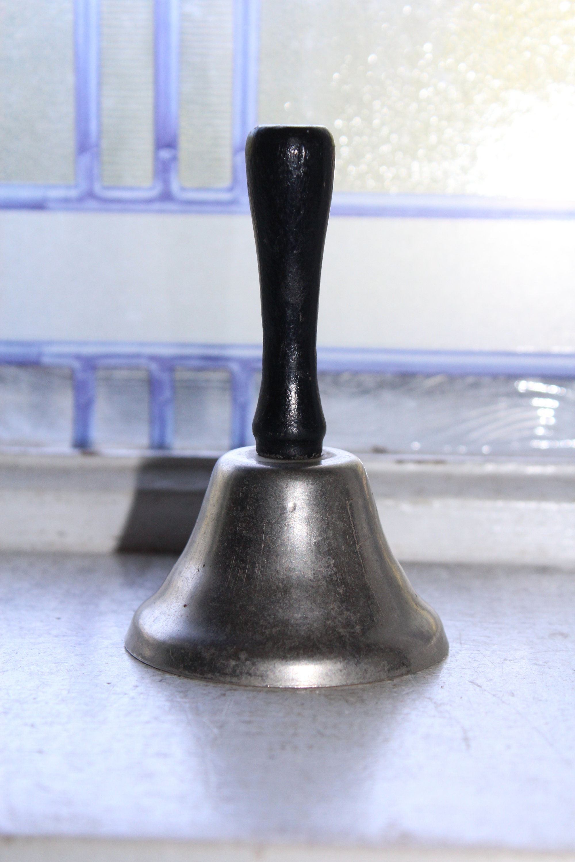 Vintage Dinner Bell Black Wooden Handle Rustic Farmhouse Decor