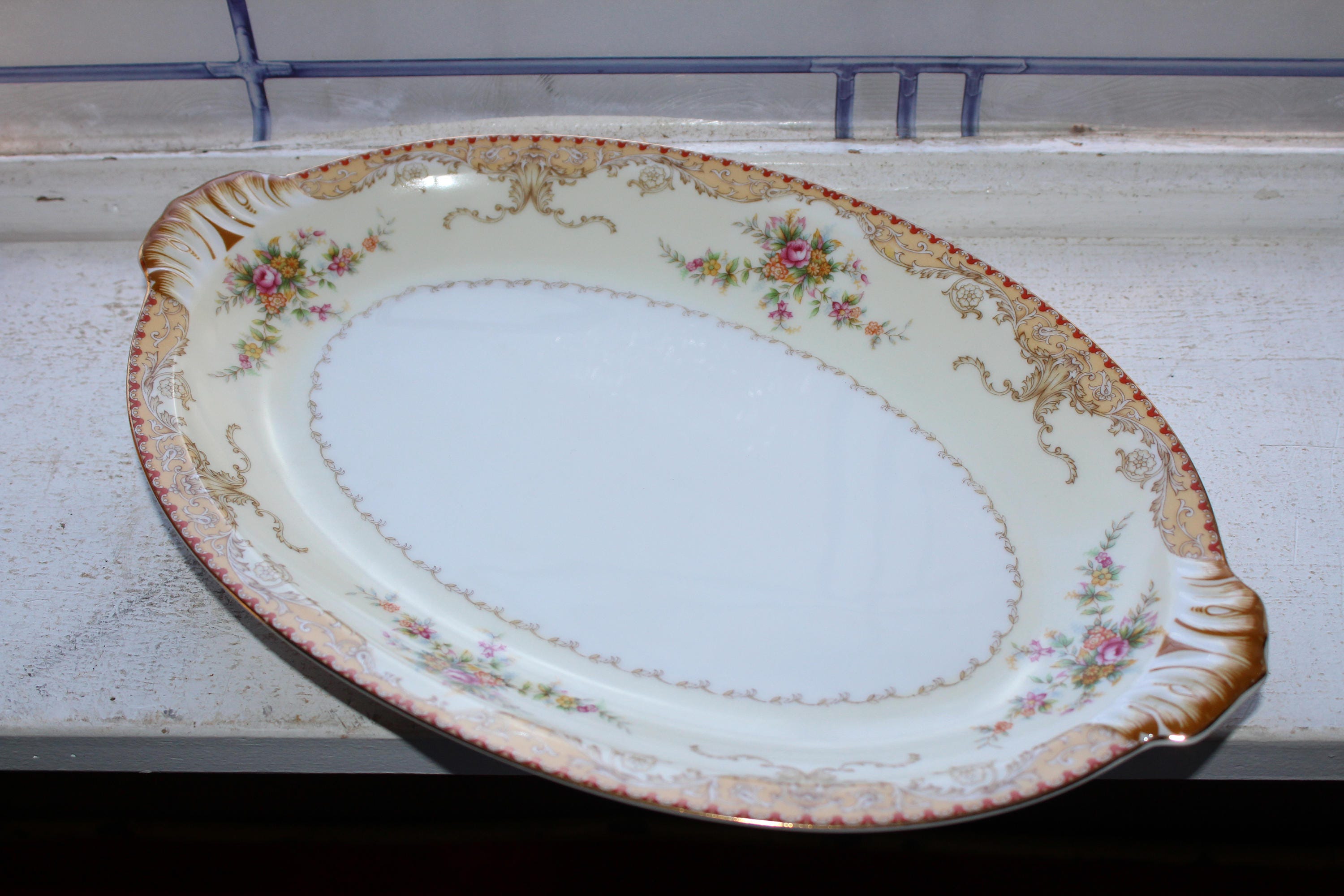 Vintage Meito China Serving Platter Derby Pattern 1940s