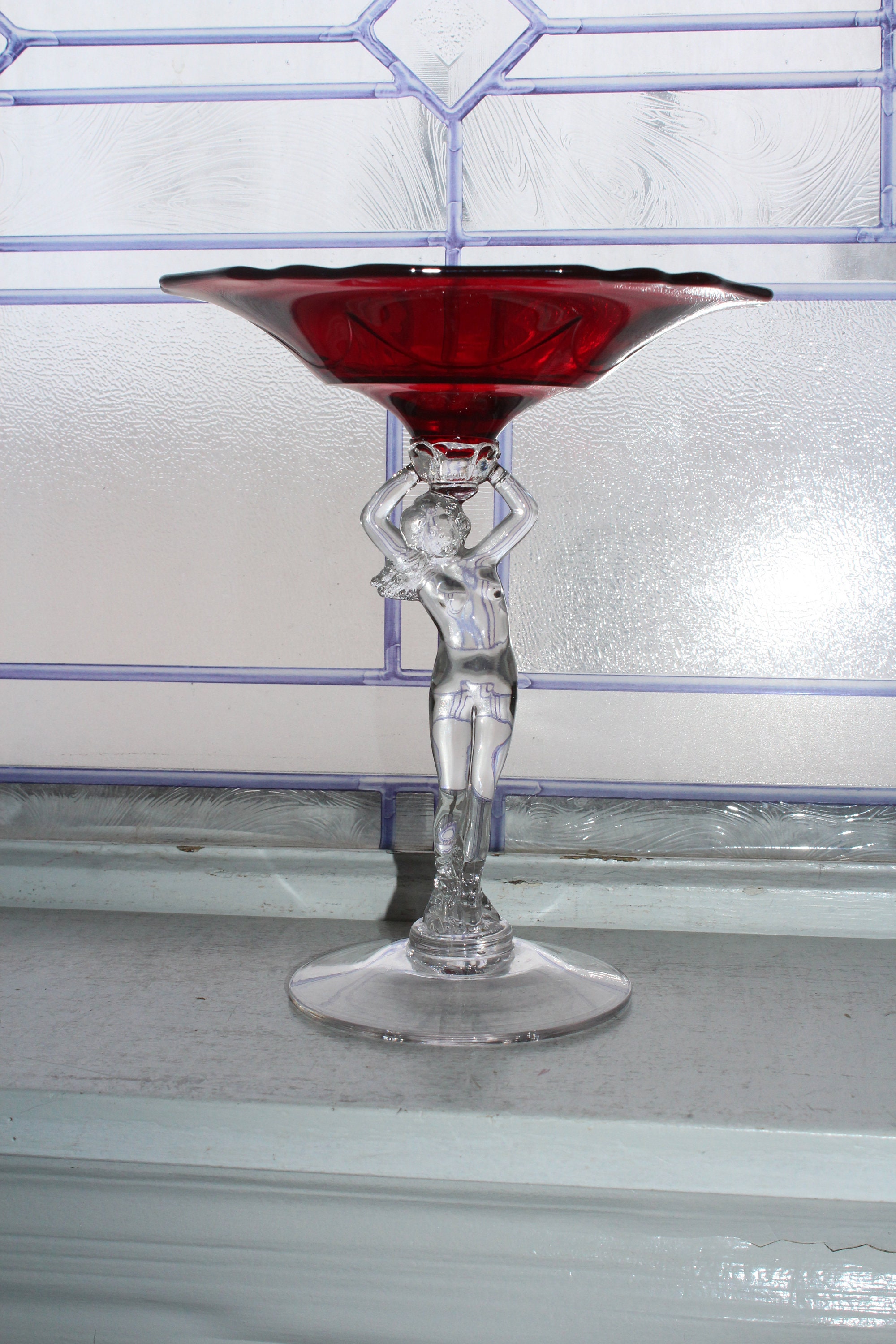 Vintage Ruby Red Cambridge Glass Statuesque Compote Nude Stem