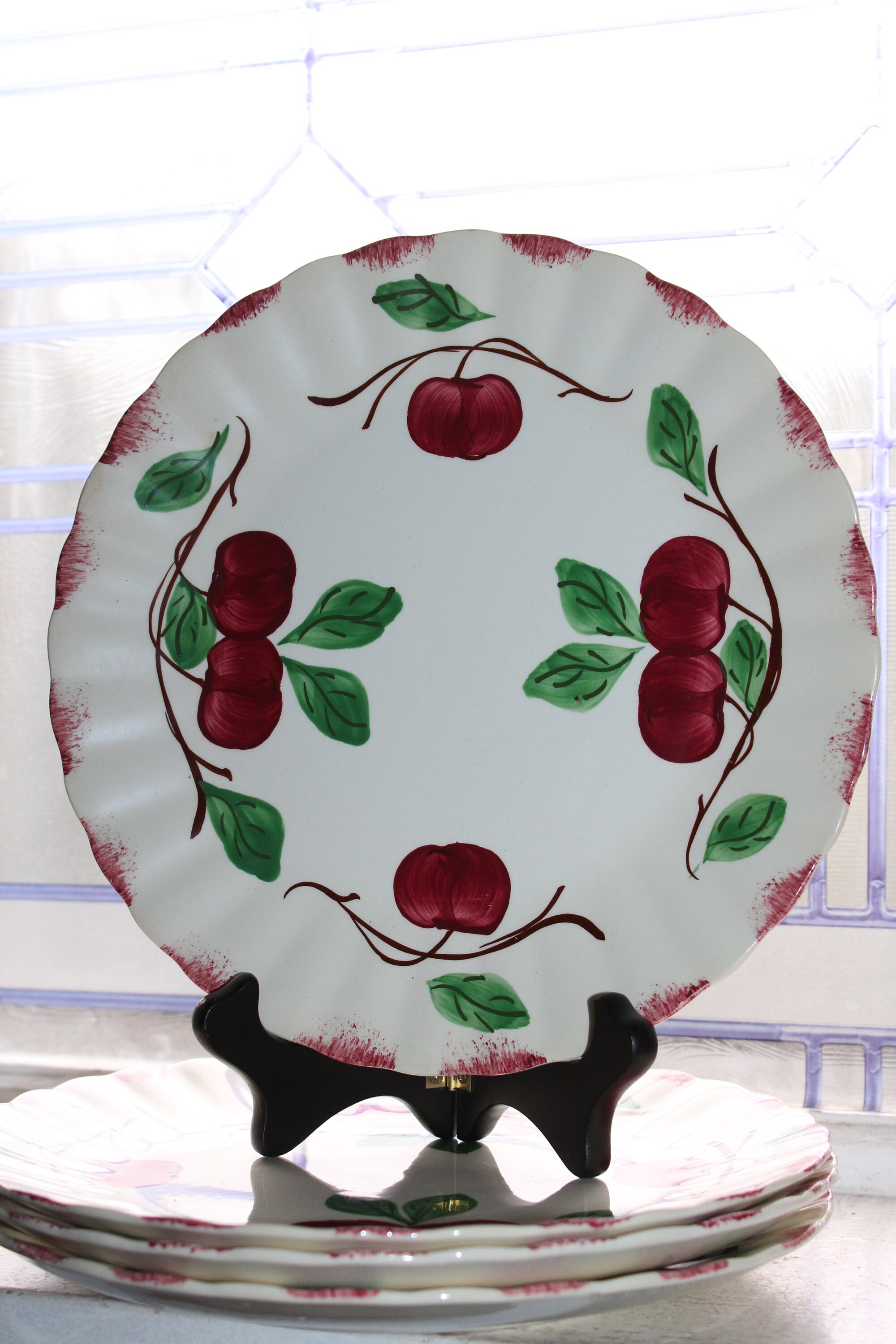 4 Blue Ridge Pottery Dinner Plates Autumn Apple Vintage 1940s