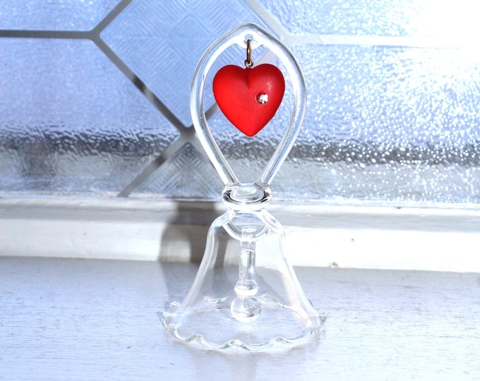 Vintage Valentine's Day Crystal Bell with Red Heart and Rhinestone