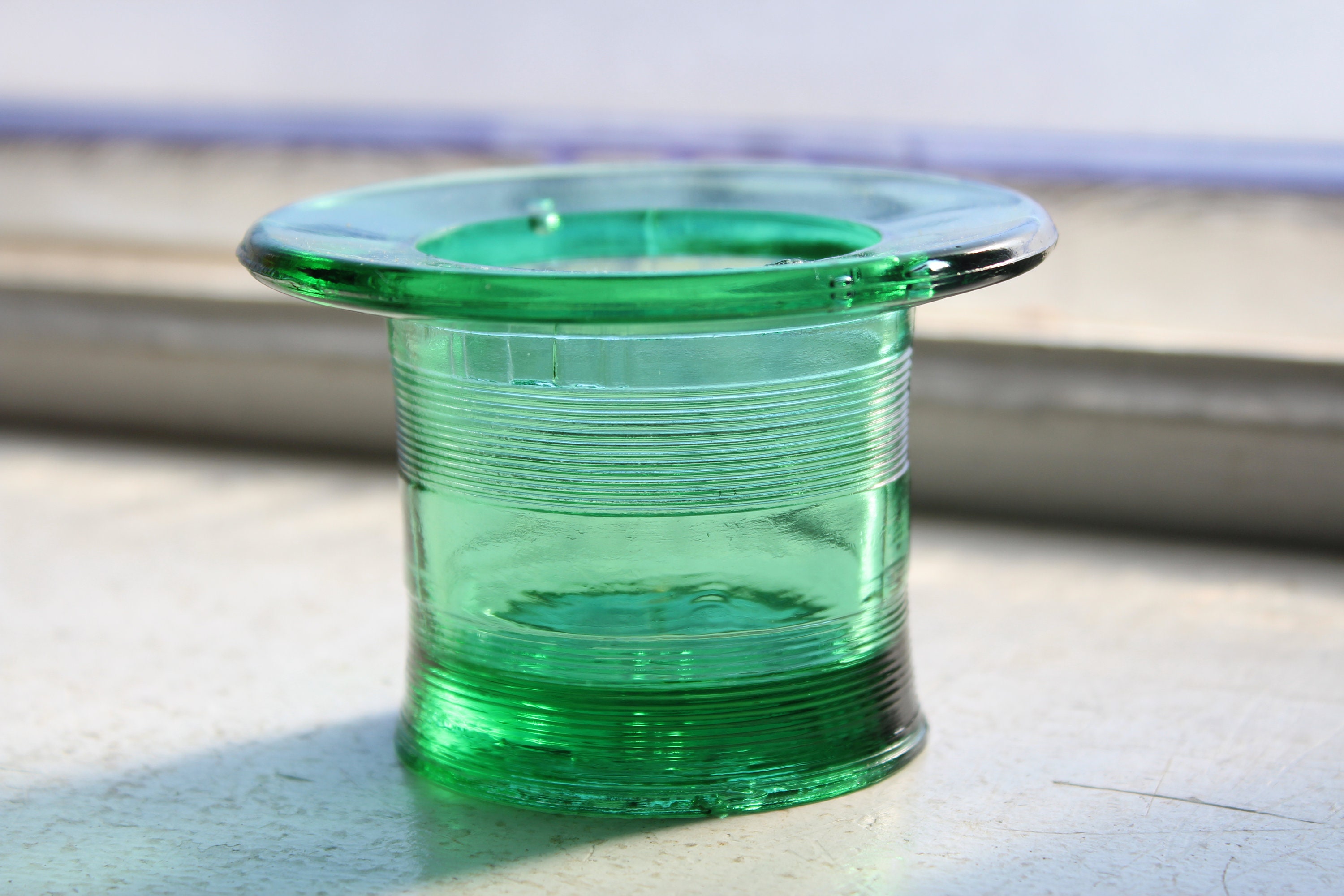 Antique Green Glass Toothpick Holder Top Hat