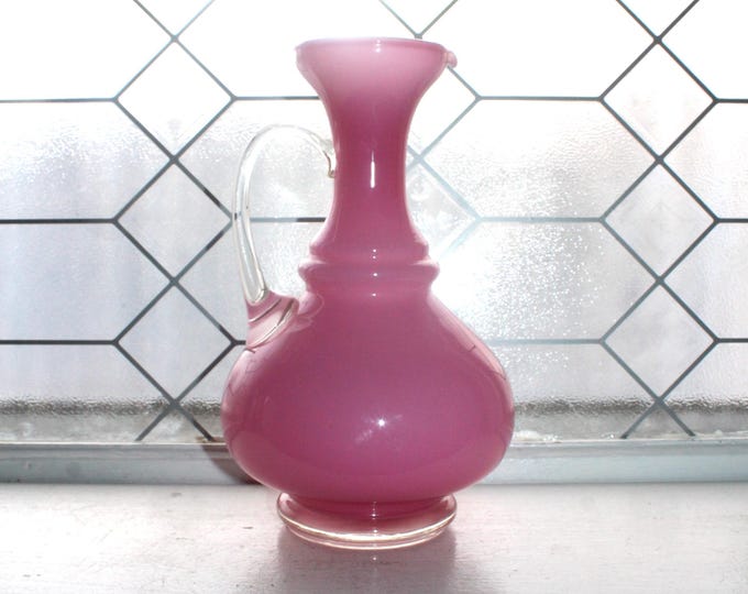 Vintage Italian Empoli Pitcher Pink Opaline  Art Glass Ewer 1950s