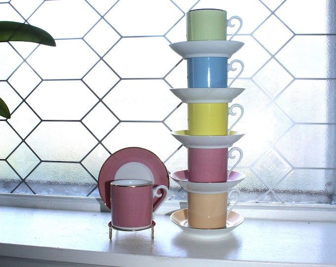 6 Vintage Alt Tirschenreuth 1838 Pastel Demitasse Cups and Saucers