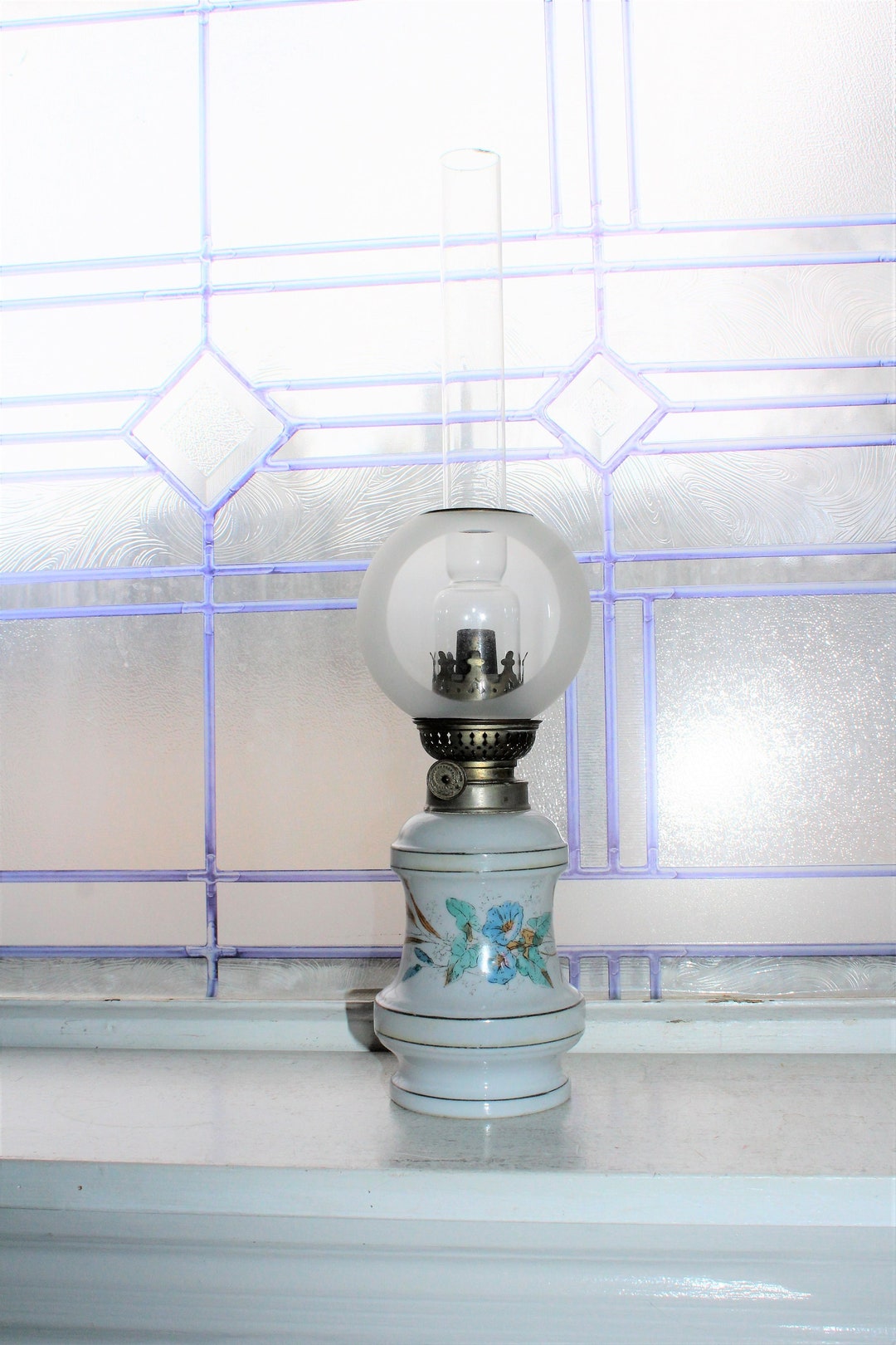 Antique 1800s Victorian Ironstone Oil Lamp Etsy