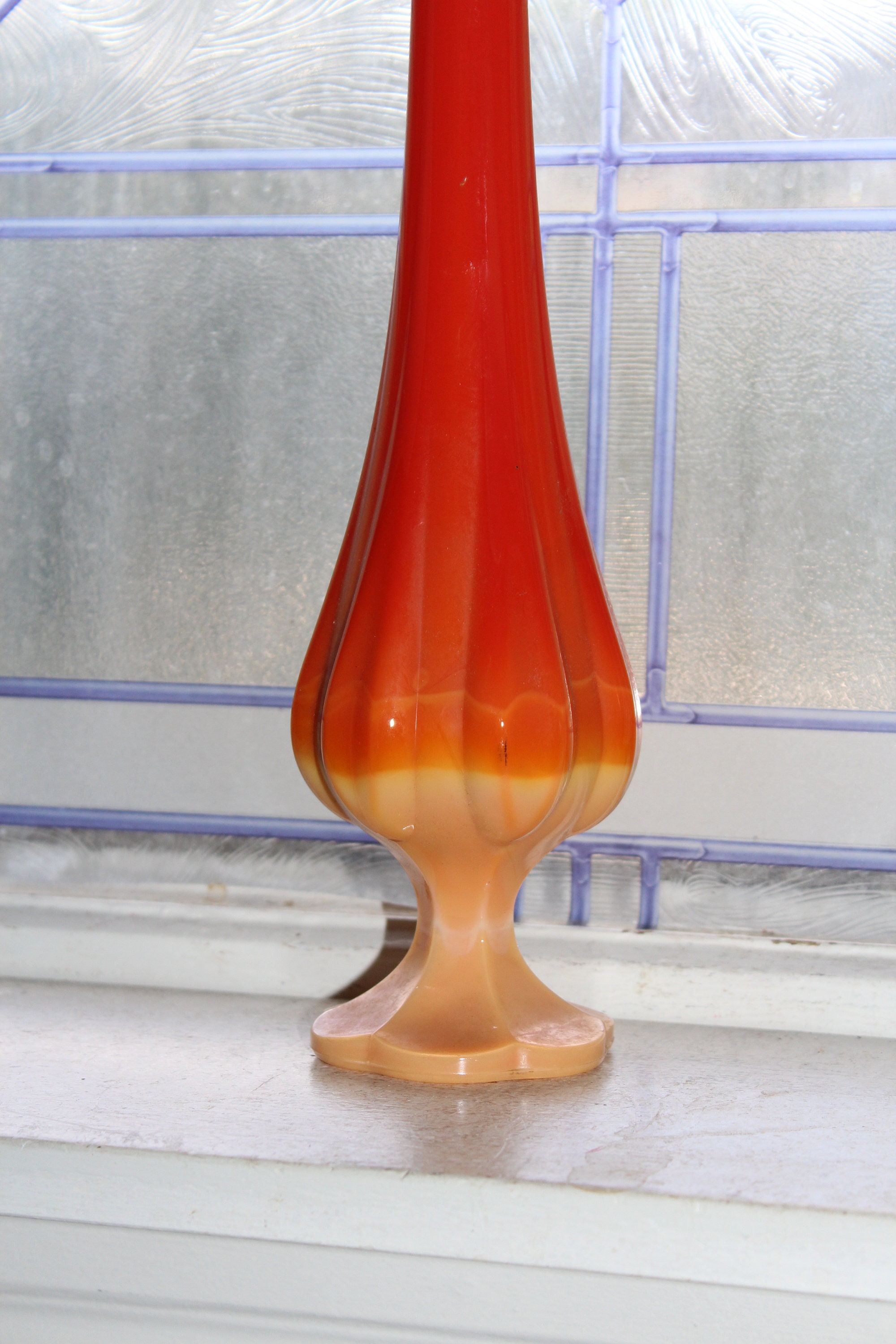 Large Orange Swung Glass Vase 19.5 Vintage Mid Century Modern