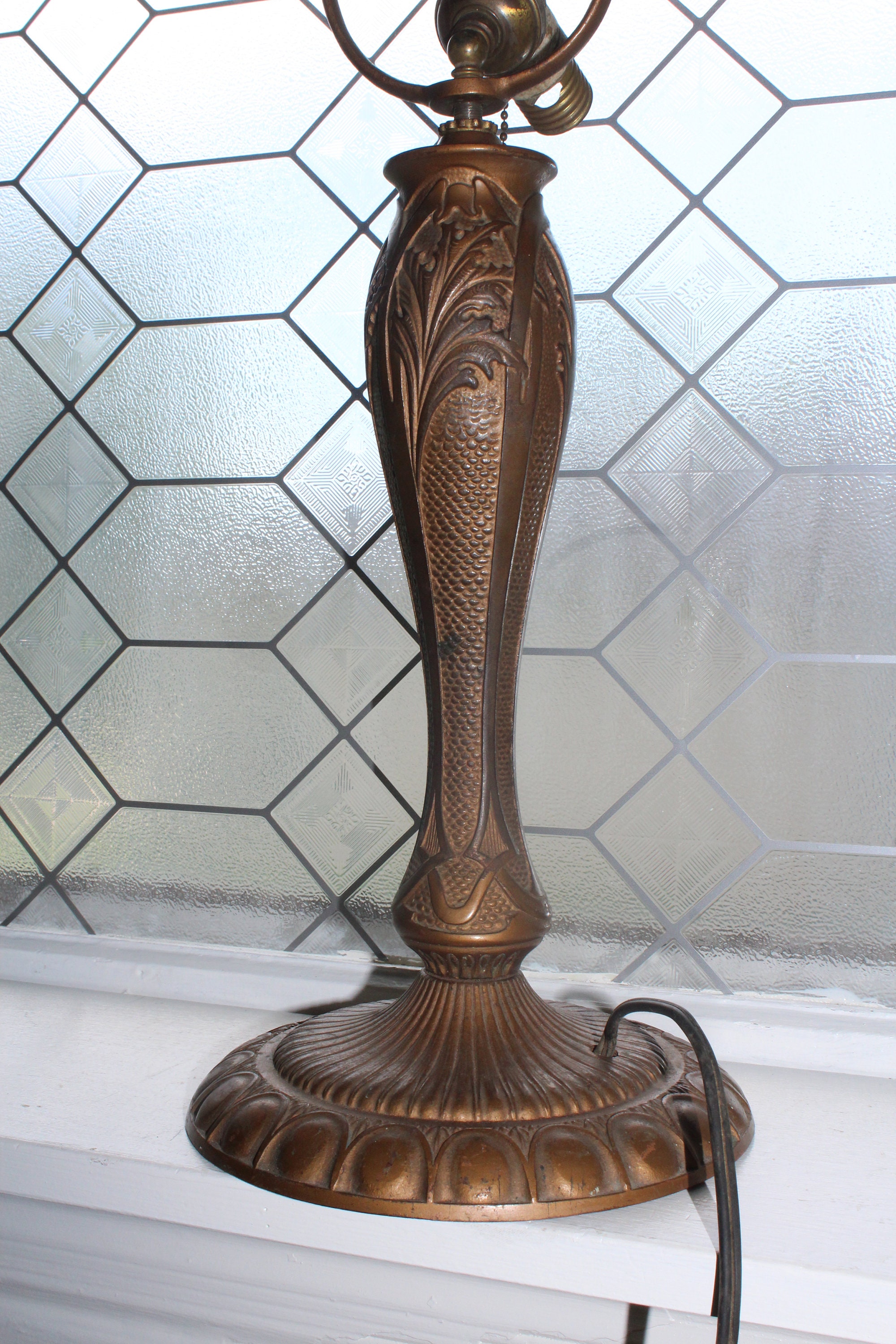 Antique Stained Glass Lamp Base Marked 1876