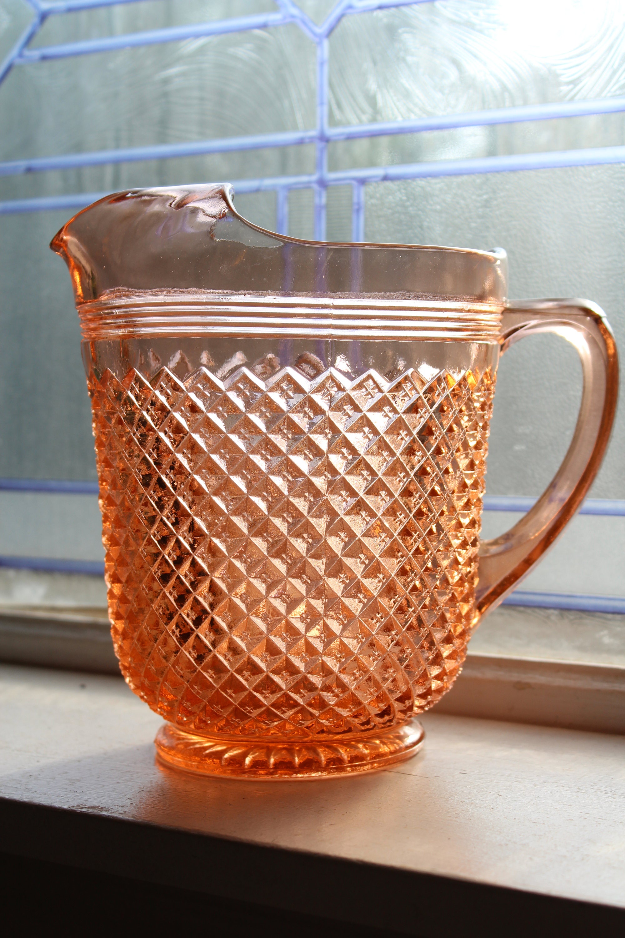 Reserved for Anna Pink Depression Glass Pitcher, creamer & sugar, 6