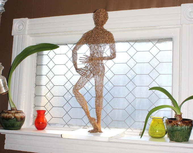 Large Vintage Wire Sculpture of Man "Freddie" by Raymond T 1995