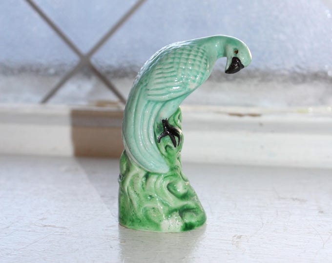 Antique Chinese Export Porcelain Mud Bird Figurine Green